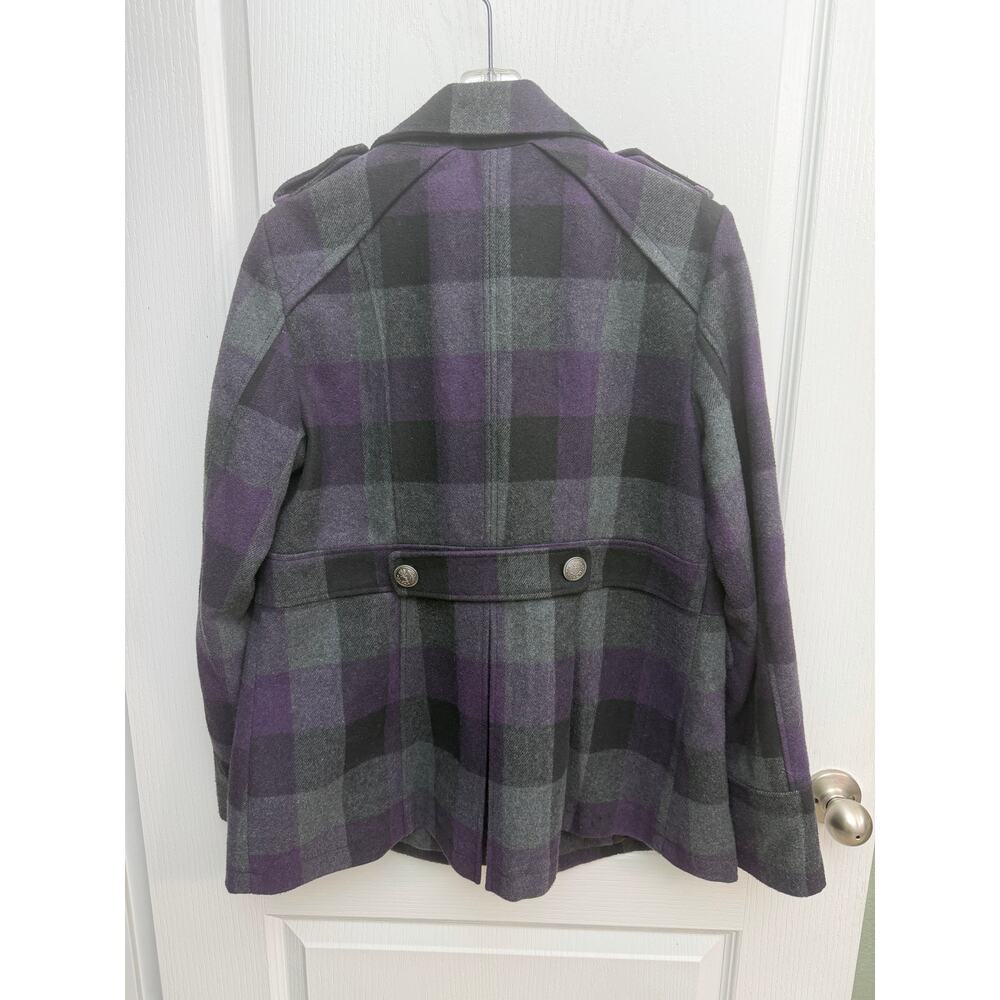 Women’s APT. 9 Plaid Pea Coat Purple Gray Black Medium - Picture 2 of 11